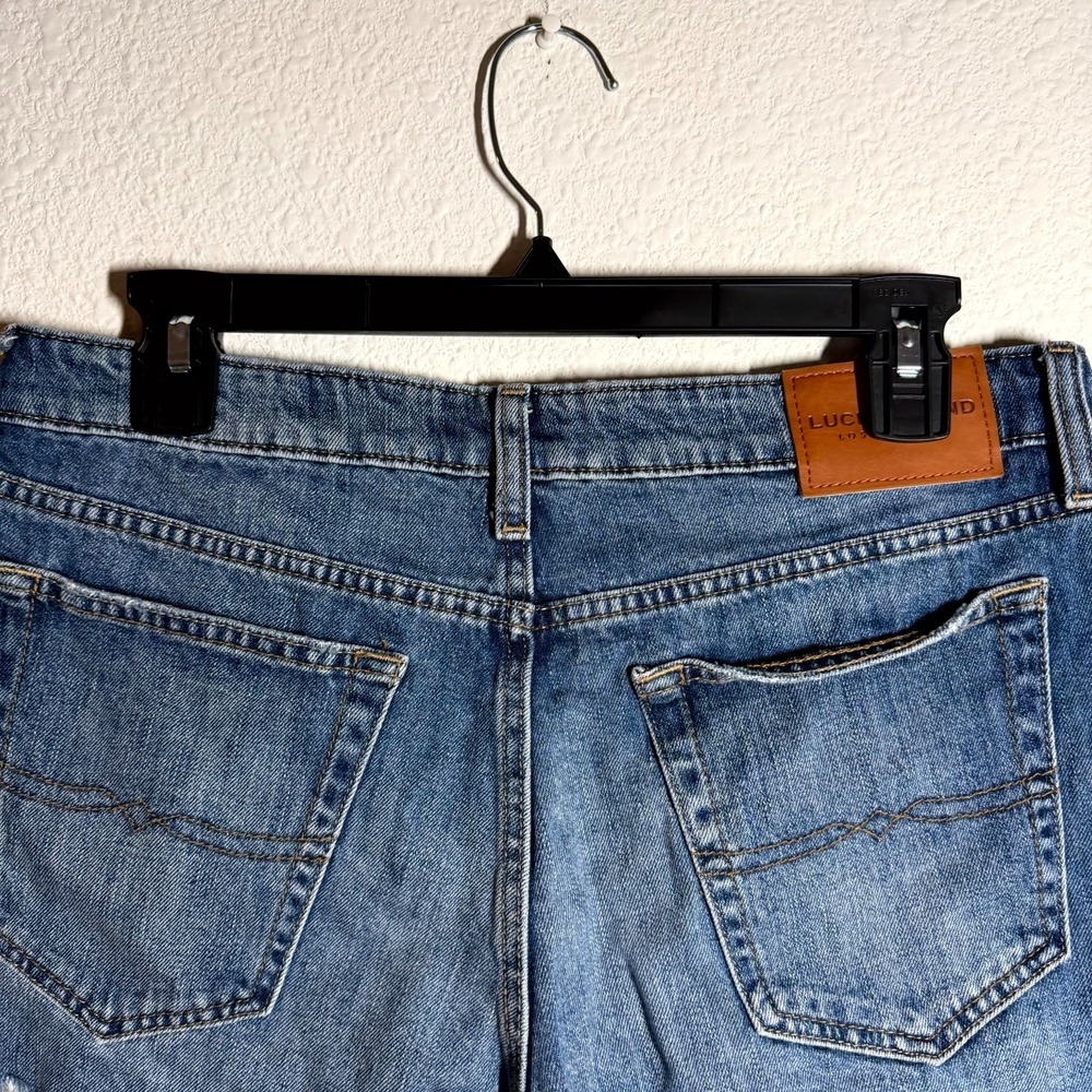 Lucky Brand Los Angeles Cut Off Shorts Women 8 Blue Denim Logo Frayed Hem Casual - Picture 4 of 7
